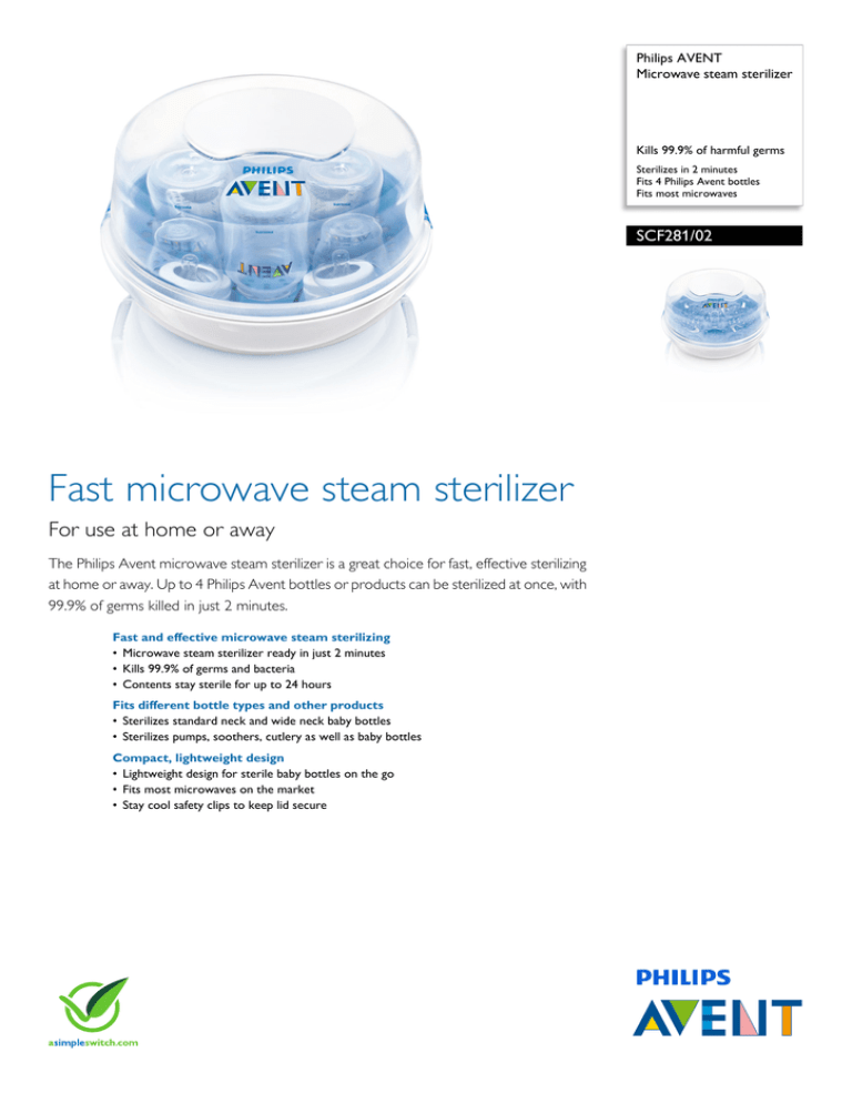 SCF281/02 Philips Microwave steam sterilizer SCF281/02 Philips Microwave steam sterilizer