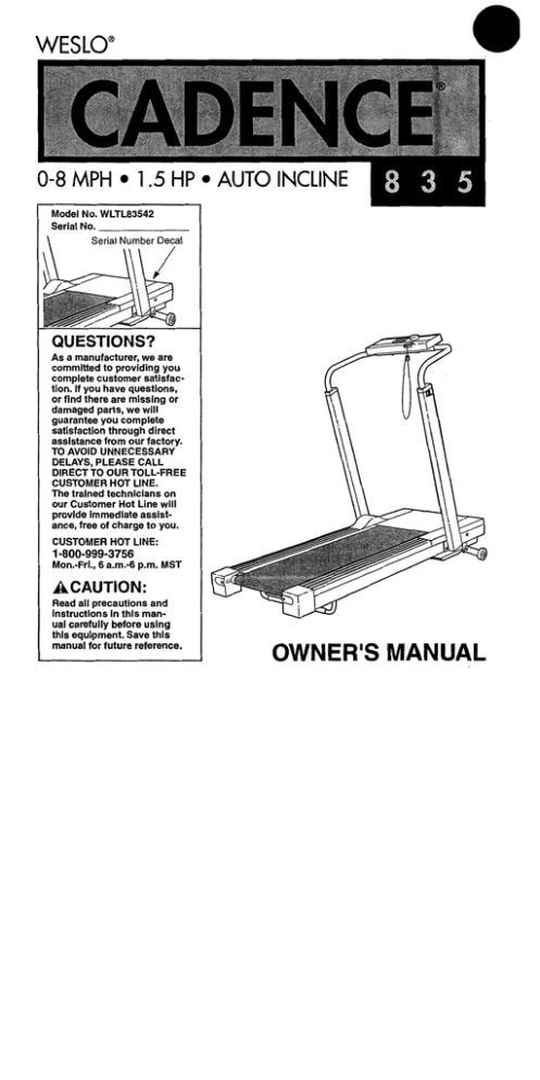 Weslo WLTL95541, Cadence 955 User manual Weslo WLTL95541, Cadence 955 User manual