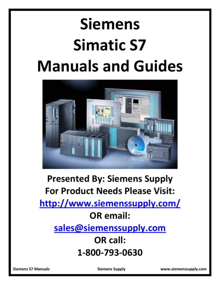 Siemens Simatic S7 Manuals and Guides Siemens Simatic S7 Manuals and Guides