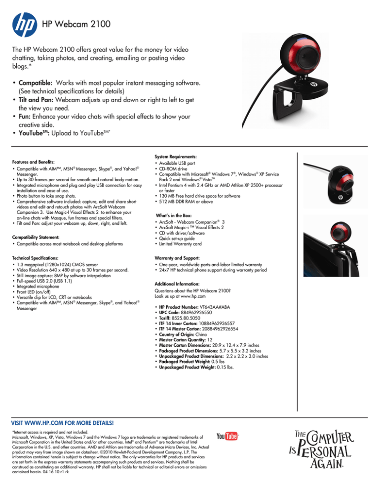 HP 2100 Webcam User manual HP 2100 Webcam User manual