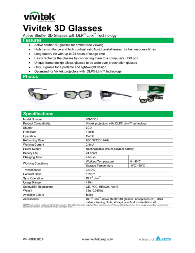 Vivitek 3D Glasses Vivitek 3D Glasses
