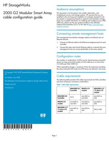 HP StorageWorks 2000 G2 Modular Smart Array cable configuration HP StorageWorks 2000 G2 Modular Smart Array cable configuration