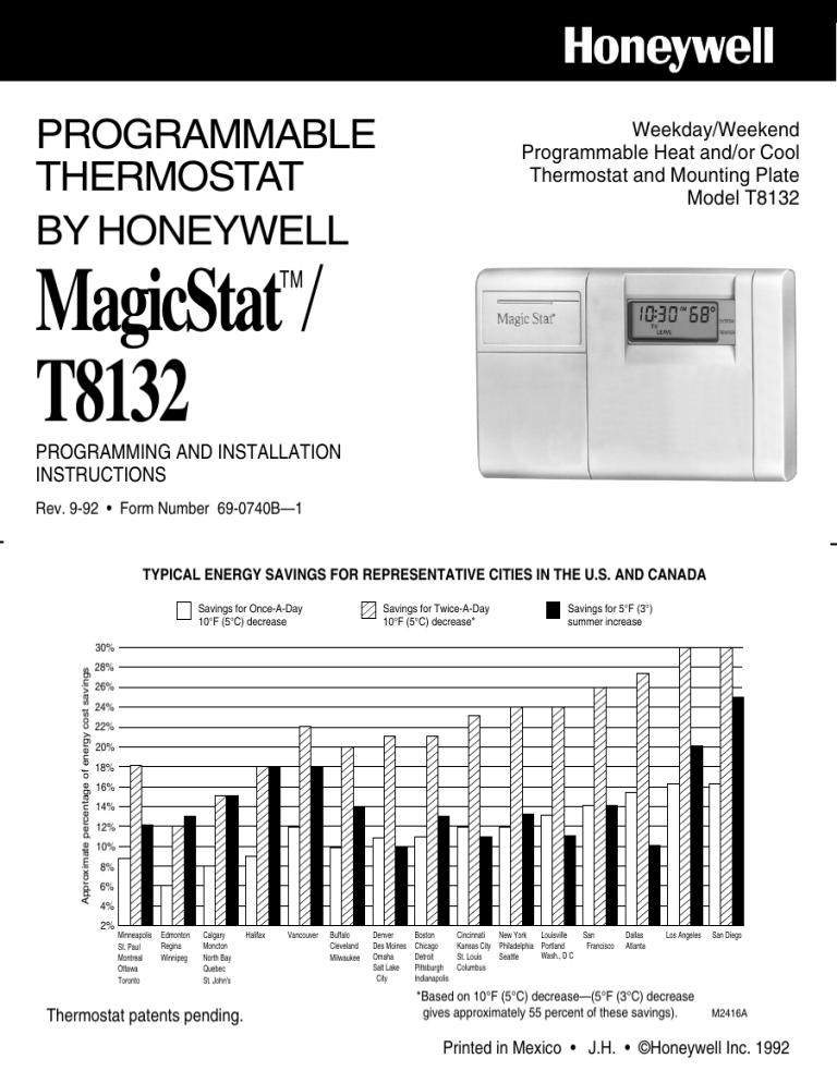 69-0740B - T8132 - Programmable Thermostat 69-0740B - T8132 - Programmable Thermostat