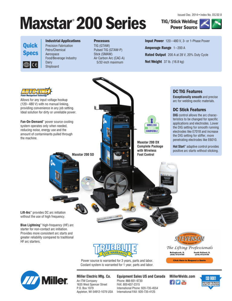 Miller Maxstar 200 Welder spec sheet Miller Maxstar 200 Welder spec sheet