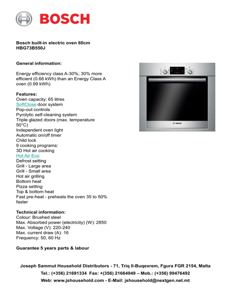 Bosch built-in electric oven 60cm HBG73B550J Bosch built-in electric oven 60cm HBG73B550J
