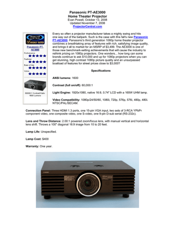 Panasonic PT-AE3000 Home Theater Projector Panasonic PT-AE3000 Home Theater Projector