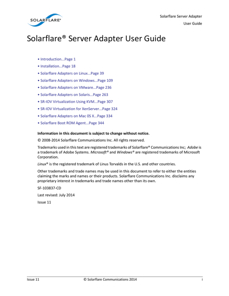 Solarflare® Server Adapter User Guide Solarflare® Server Adapter User Guide