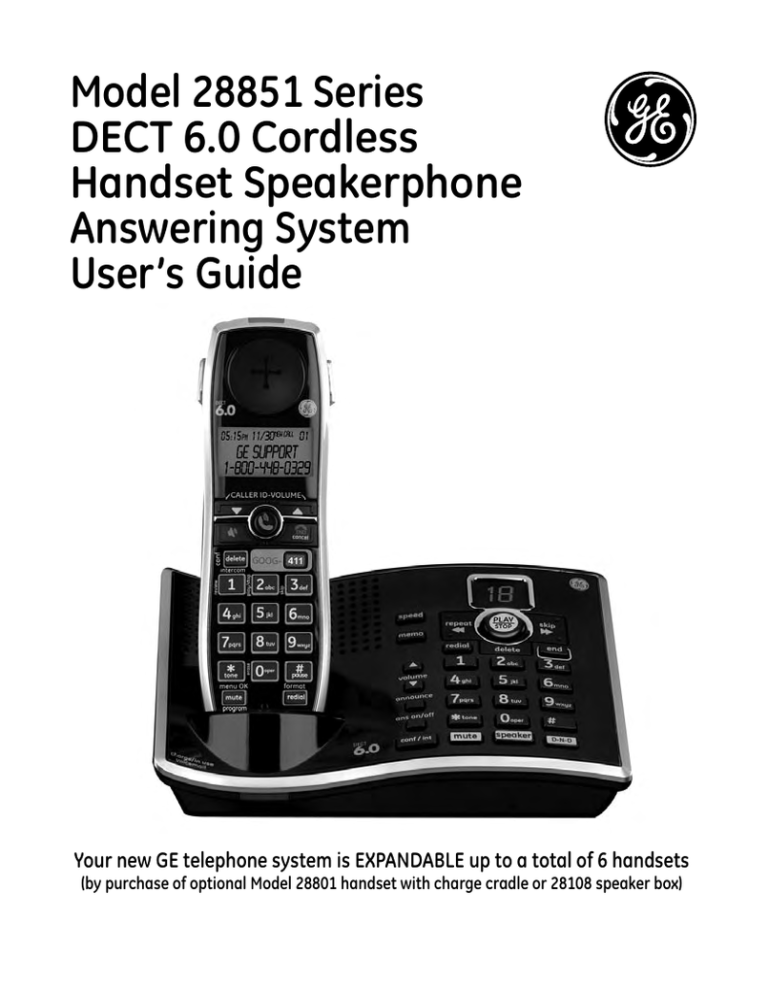 Model 28851 Series DECT 6.0 Cordless Handset Speakerphone Model 28851 Series DECT 6.0 Cordless Handset Speakerphone