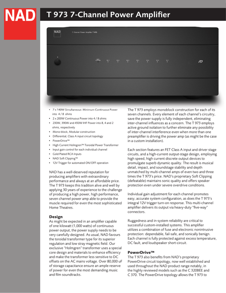 NAD T 973 Datasheet NAD T 973 Datasheet