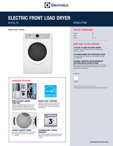 Electrolux EFDE317TIW Specification Electrolux EFDE317TIW Specification