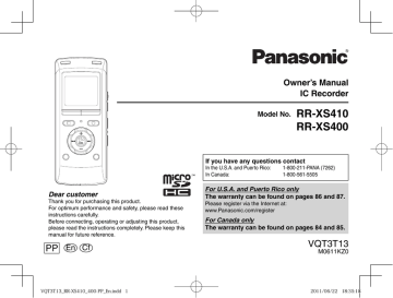 RR-XS410 RR-XS400 - Panasonic Canada RR-XS410 RR-XS400 - Panasonic Canada