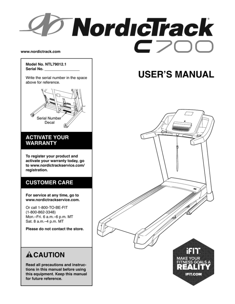 NordicTrack C 700, NTL79012.1 User manual NordicTrack C 700, NTL79012.1 User manual