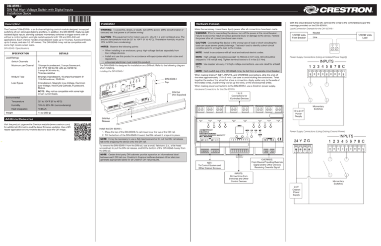 Crestron DIN-8SW8-I Installation guide Crestron DIN-8SW8-I Installation guide
