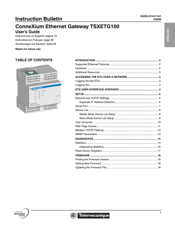 Schneider Electric TSXETG100 User manual | Manualzz Schneider Electric TSXETG100 User manual | Manualzz
