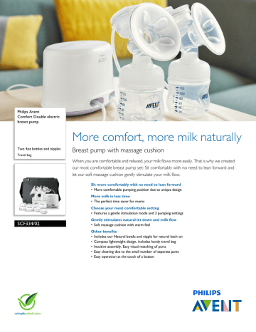SCF334/02 Philips Comfort Double electric breast pump SCF334/02 Philips Comfort Double electric breast pump