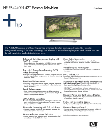 HP PE4240N 42” Plasma Television HP PE4240N 42” Plasma Television