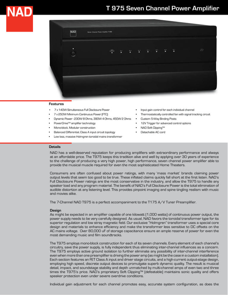 T 975 Seven Channel Power Amplifier T 975 Seven Channel Power Amplifier