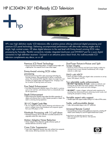 HP LC3040N 30” HD-Ready LCD Television HP LC3040N 30” HD-Ready LCD Television