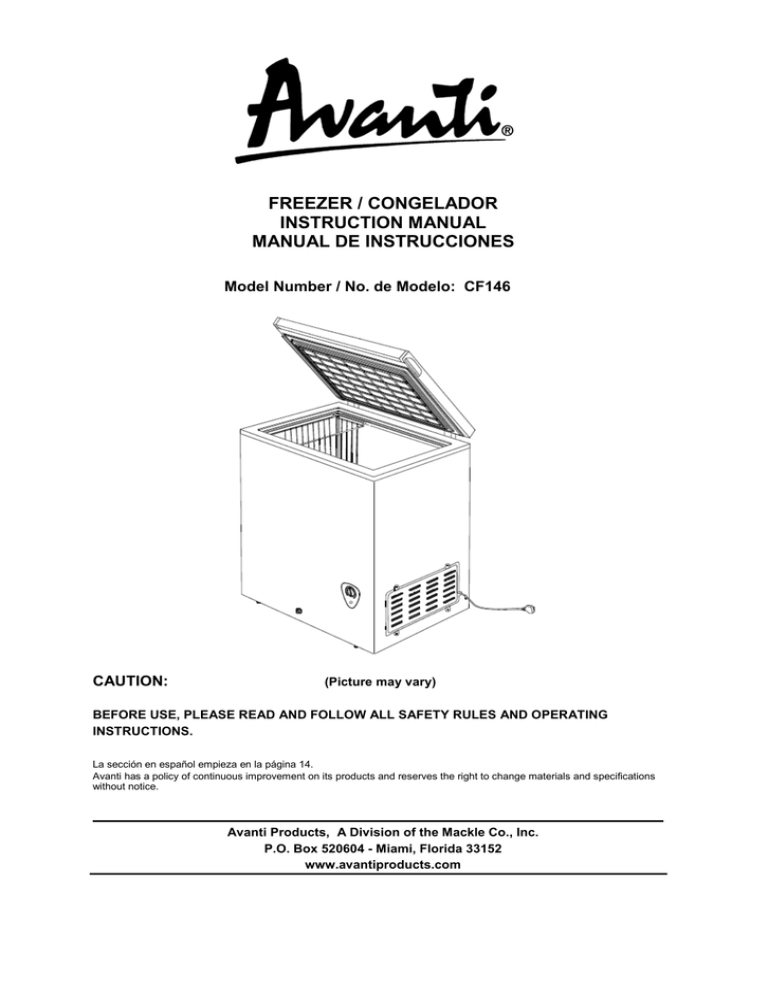 freezer / congelador instruction manual manual de freezer / congelador instruction manual manual de
