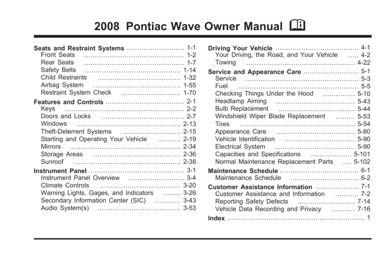 2008 Pontiac Wave Owner Manual M 2008 Pontiac Wave Owner Manual M