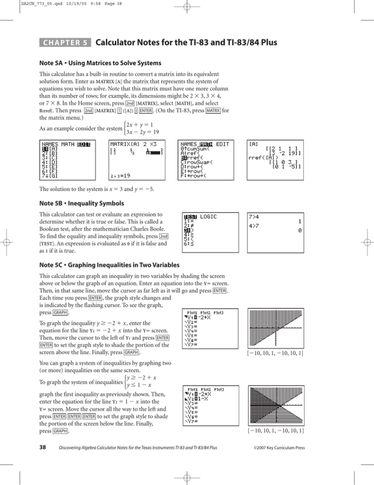 Calculator Notes for the Texas Instruments TI-83 and TI Calculator Notes for the Texas Instruments TI-83 and TI