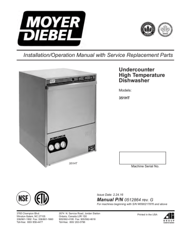 Moyer Diebel | 351HT | Owner's manual | Undercounter High Temperature Dishwasher Installation/Operation | Manualzz Moyer Diebel | 351HT | Owner's manual | Undercounter High Temperature Dishwasher Installation/Operation | Manualzz