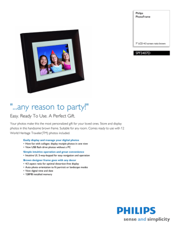 Philips SPF3407D 7-in 4-3 Digital Frame Brown Philips SPF3407D 7-in 4-3 Digital Frame Brown