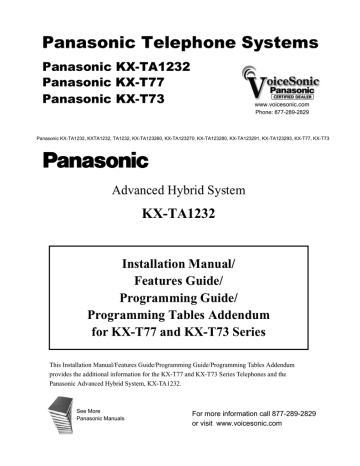 Panasonic KX-T1232 Advanced Hybrid System Installation Manual Panasonic KX-T1232 Advanced Hybrid System Installation Manual