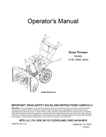 MTD 31AE644G352 Snow Thrower Operator's Manual | Manualzz