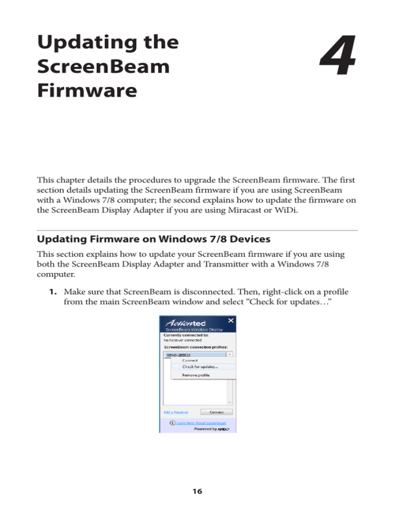 Updating the ScreenBeam Firmware Updating the ScreenBeam Firmware