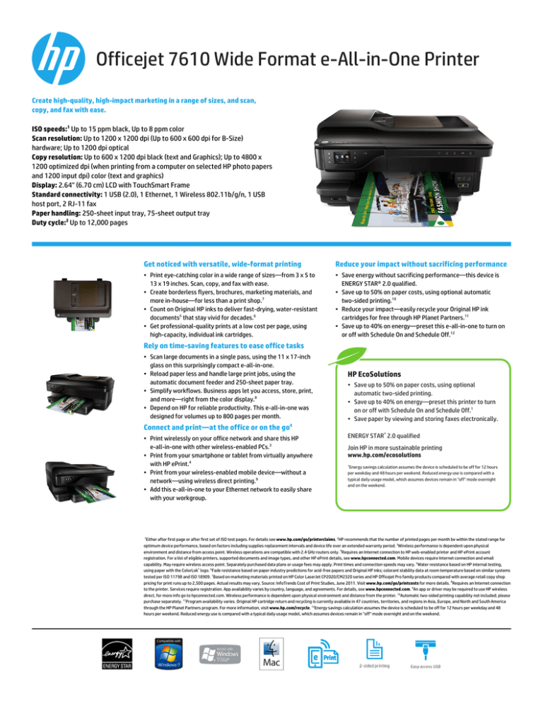 Officejet 7610 Wide Format e-All-in-One Printer Officejet 7610 Wide Format e-All-in-One Printer