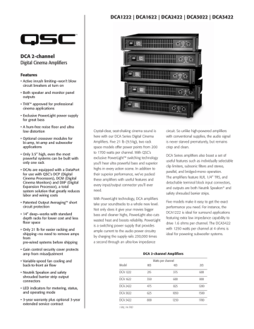 QSC DCA3422 Spec Sheet Manualzz