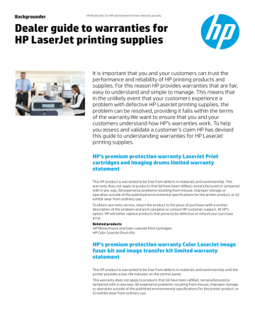 Dealer guide to warranties for HP LaserJet printing supplies Dealer guide to warranties for HP LaserJet printing supplies
