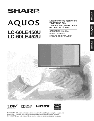 Sharp LC-60LE450U LED Television Owner's Manual | Manualzz Sharp LC-60LE450U LED Television Owner's Manual | Manualzz