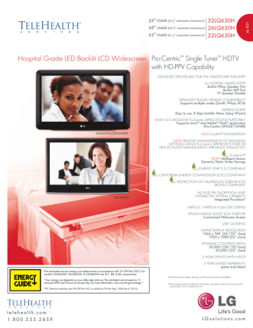 LG 22" Hospital Television Spec Sheet LG 22" Hospital Television Spec Sheet