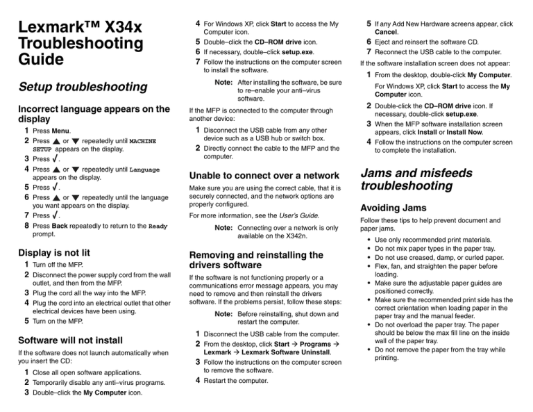 Lexmark X34x Troubleshooting Guide Lexmark X34x Troubleshooting Guide