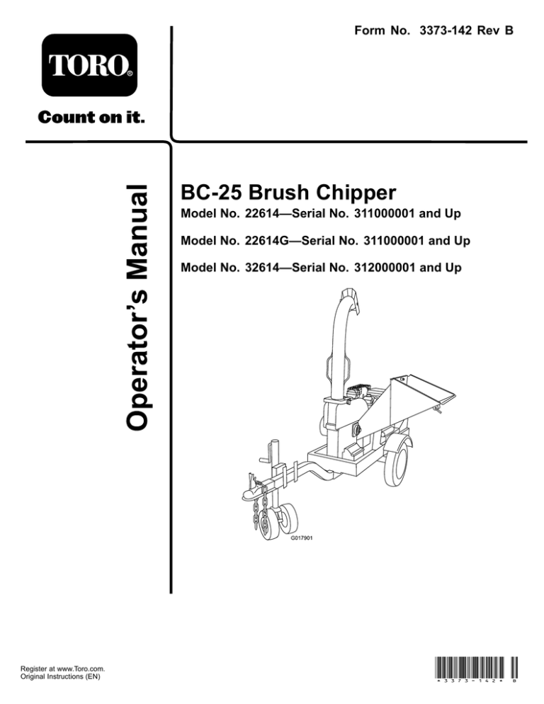 Toro BC-25 Brush Chipper User manual Toro BC-25 Brush Chipper User manual