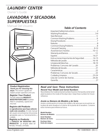 Frigidaire FEX831FS Owner's guide Frigidaire FEX831FS Owner's guide