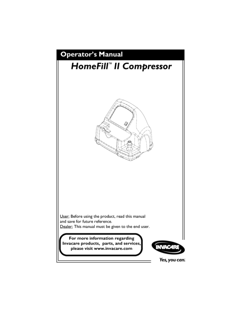 Operator`s Manual HomeFill II Compressor Operator`s Manual HomeFill II Compressor