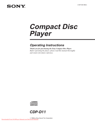 Sony CDP-D11 User Guide Manual Sony CDP-D11 User Guide Manual