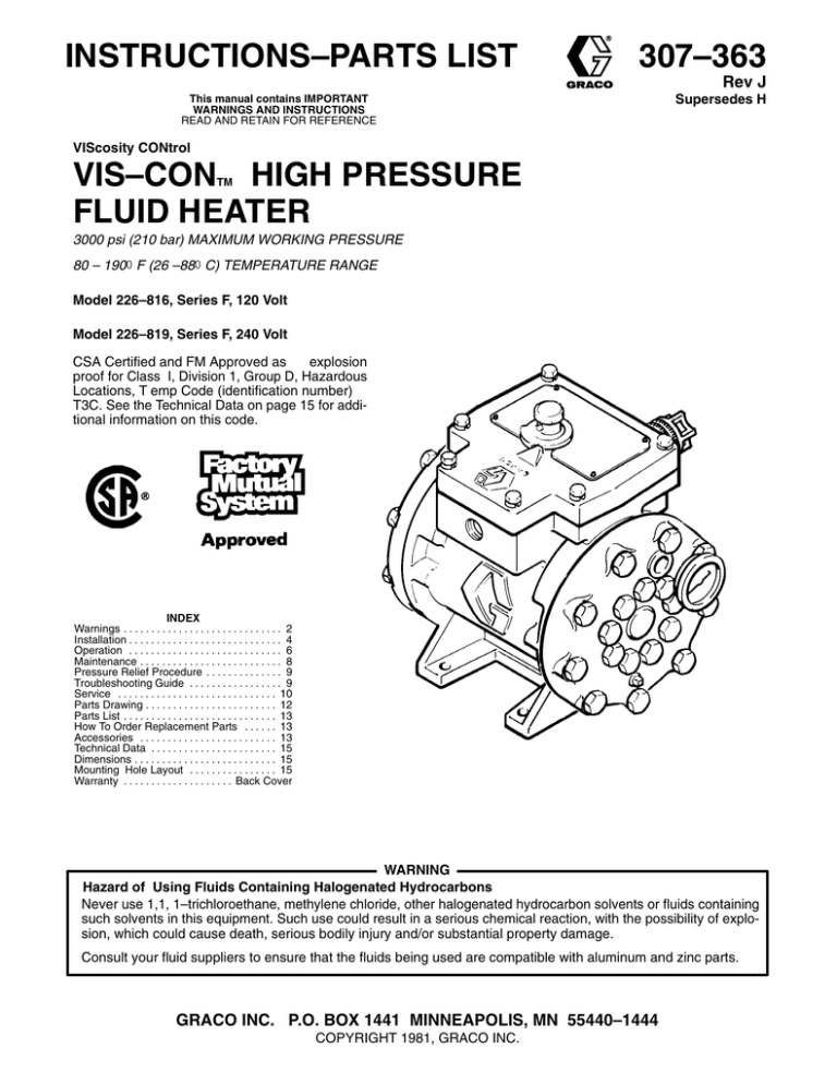307363j vis–con high pressure fluid heater 307363j vis–con high pressure fluid heater