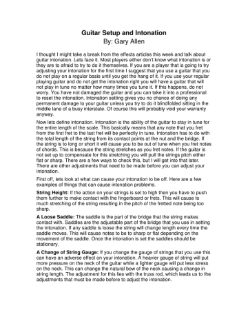 Guitar Setup and Intonation Guitar Setup and Intonation