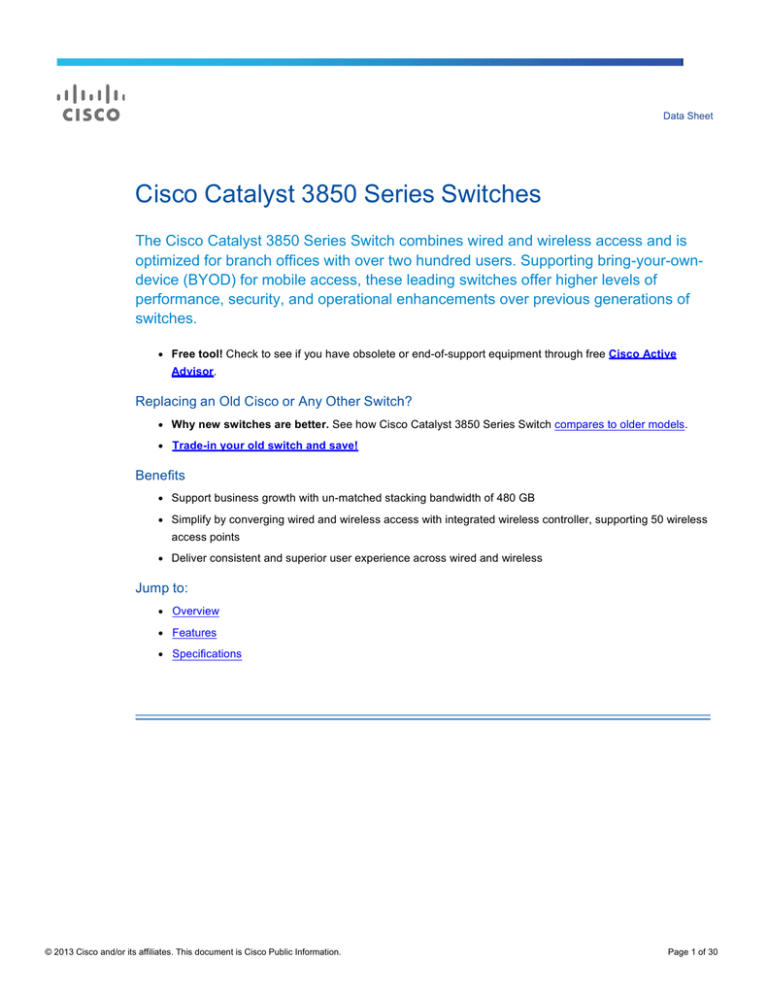 Cisco Catalyst 3850 Series Switches Cisco Catalyst 3850 Series Switches