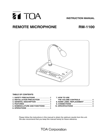 TOA RM-1100 E Manual TOA RM-1100 E Manual