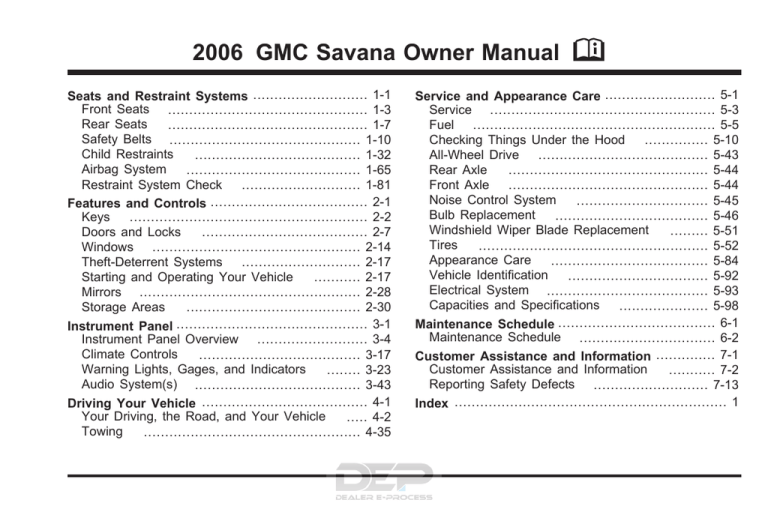 2006 GMC Savana Owner Manual - Dealer E 2006 GMC Savana Owner Manual - Dealer E