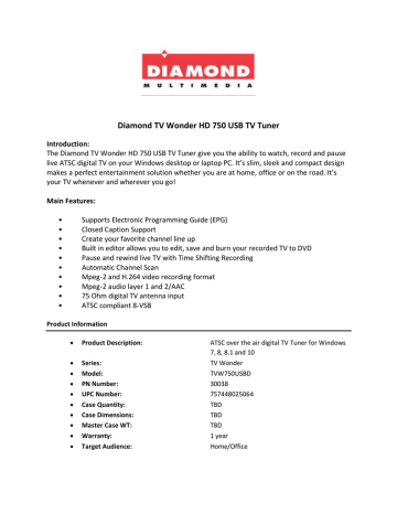 Diamond Multimedia TVW750USBD User manual Diamond Multimedia TVW750USBD User manual