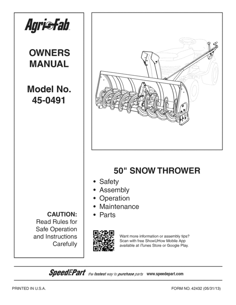 Agri-Fab 45-0491 Owner's manual Agri-Fab 45-0491 Owner's manual