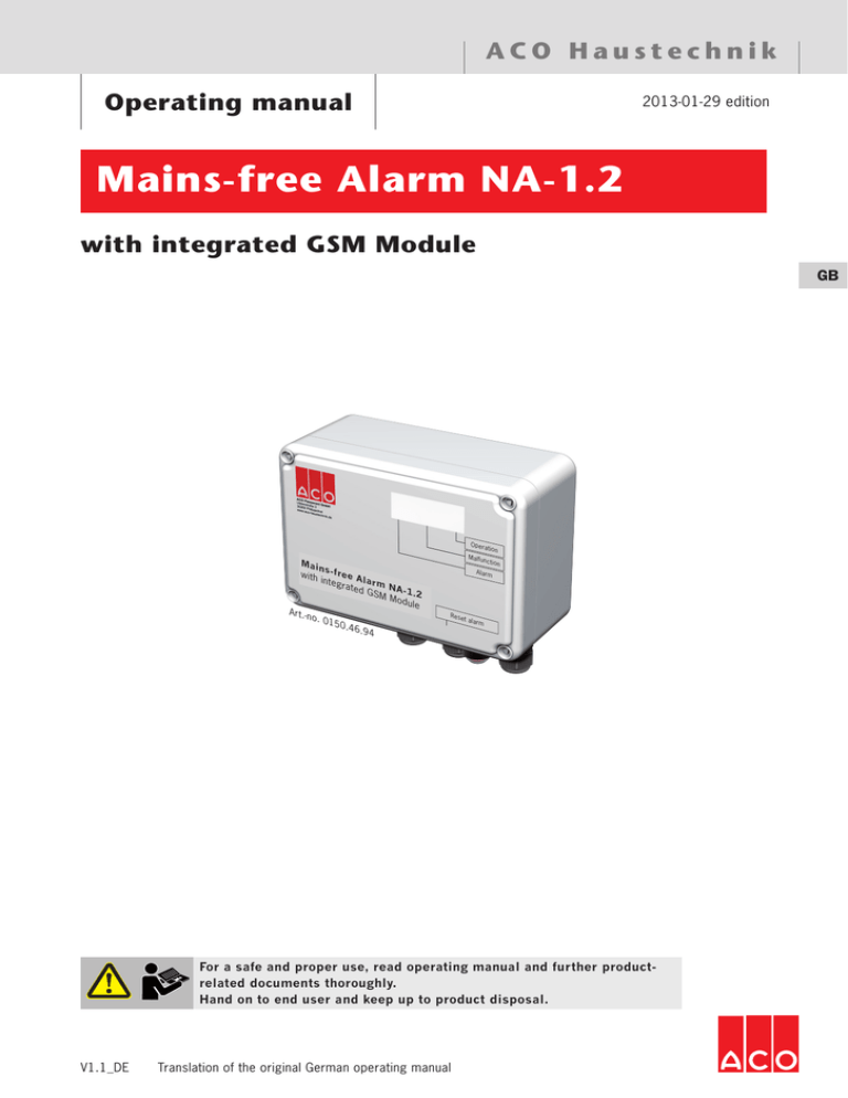 Mains-free Alarm NA-1.2 Mains-free Alarm NA-1.2