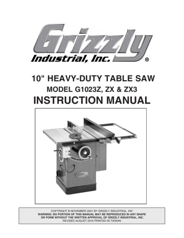 Grizzly G1023Z Deluxe Heavy Duty 3 HP Table Saw Owner Manual Manualzz