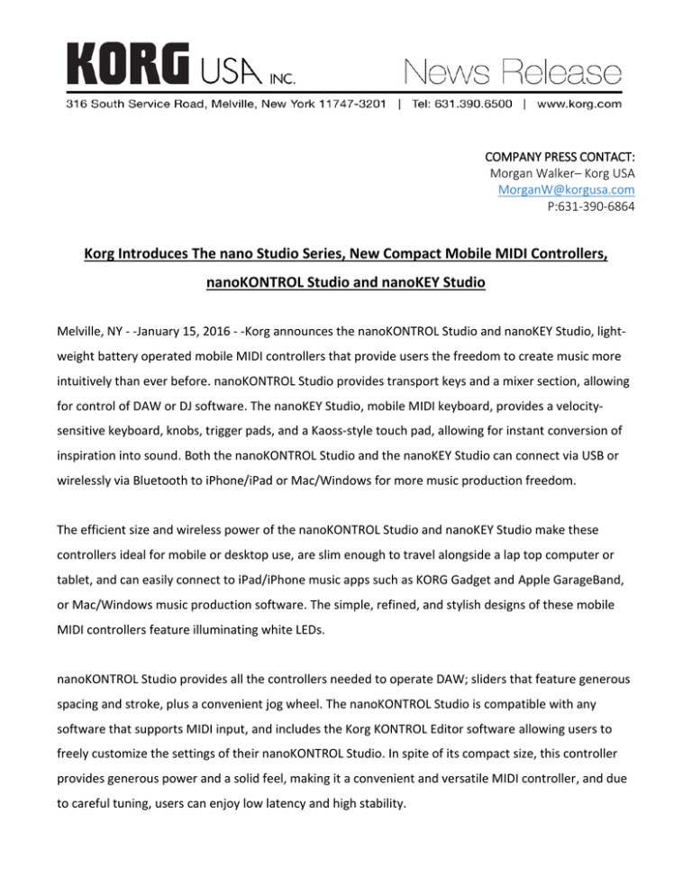Korg Introduces The nano Studio Series, New Compact Korg Introduces The nano Studio Series, New Compact
